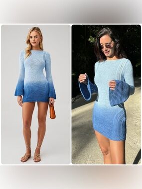 New! Significant Other Orly Long Sleeve Blue Ombre Crochet Long Sleeve Mini 🩵 2